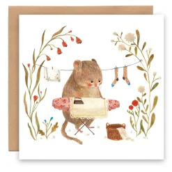 Cottontails Baby Cards*Greeting Card - Housework Mouse