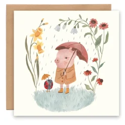 Cottontails Baby Cards*Greeting Card - Little Pig in the Rain