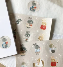 Cottontails Baby Stickers & Stationery|Bunny Cards & Stationery*Handmade Paper Stickers - Cosy Bunnies