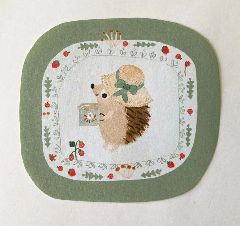 Cottontails Baby Stickers & Stationery|Bunny Cards & Stationery*Handmade Paper Stickers - Hedgehog & Bunny