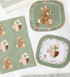 Cottontails Baby Stickers & Stationery|Bunny Cards & Stationery*Handmade Paper Stickers - Hedgehog & Bunny