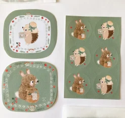 Cottontails Baby Stickers & Stationery|Bunny Cards & Stationery*Handmade Paper Stickers - Hedgehog & Bunny