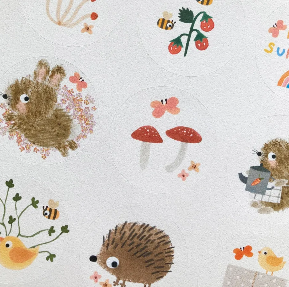 Cottontails Baby Stickers & Stationery|Bunny Cards & Stationery*Handmade Paper Stickers - Gardening Bunnies
