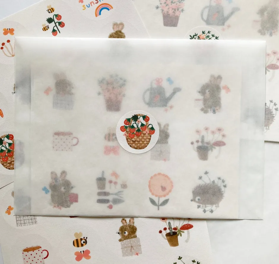 Cottontails Baby Stickers & Stationery|Bunny Cards & Stationery*Handmade Paper Stickers - Gardening Bunnies