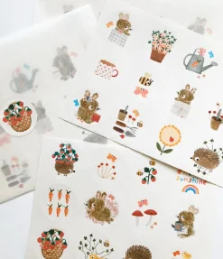 Cottontails Baby Stickers & Stationery|Bunny Cards & Stationery*Handmade Paper Stickers - Gardening Bunnies