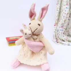 Cottontails Baby Soft Toy Bunnies*Mother Rabbit and Baby - hand knitted organic cotton