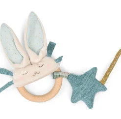 Cottontails Baby Bunnies For Babies|Comforters & Rattles*Moulin Roty wooden ring rattle - blue & cream rabbit