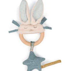 Cottontails Baby Bunnies For Babies|Comforters & Rattles*Moulin Roty wooden ring rattle - blue & cream rabbit