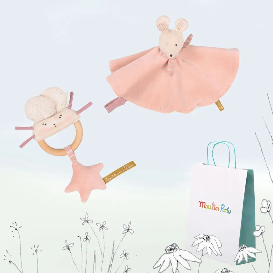 Cottontails Baby Handpicked Gift Sets|Comforters & Rattles*New Baby Gift Set - two pink mice