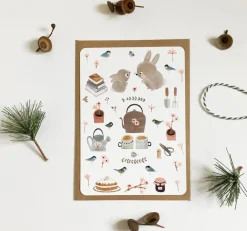 Cottontails Baby Cards|Bunny Cards & Stationery*Postcard & Envelope - Bunny Teatime