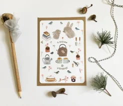Cottontails Baby Cards|Bunny Cards & Stationery*Postcard & Envelope - Bunny Teatime