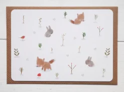 Cottontails Baby Cards|Bunny Cards & Stationery*Postcard & Envelope - Fox & Bunny Woodland
