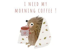 Cottontails Baby Cards*Postcard & Envelope - Hedgehog & Morning Coffee