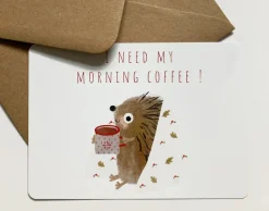 Cottontails Baby Cards*Postcard & Envelope - Hedgehog & Morning Coffee