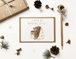 Cottontails Baby Cards*Postcard & Envelope - Hedgehog & Morning Coffee