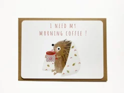 Cottontails Baby Cards*Postcard & Envelope - Hedgehog & Morning Coffee
